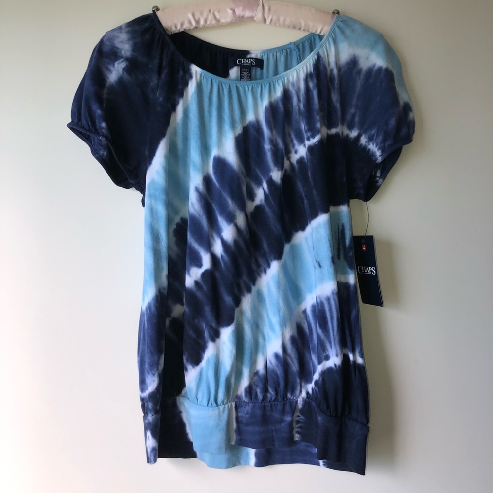 Chaps Denim Blue Tie Dye Striped Blouse, S - Picture 2 of 8